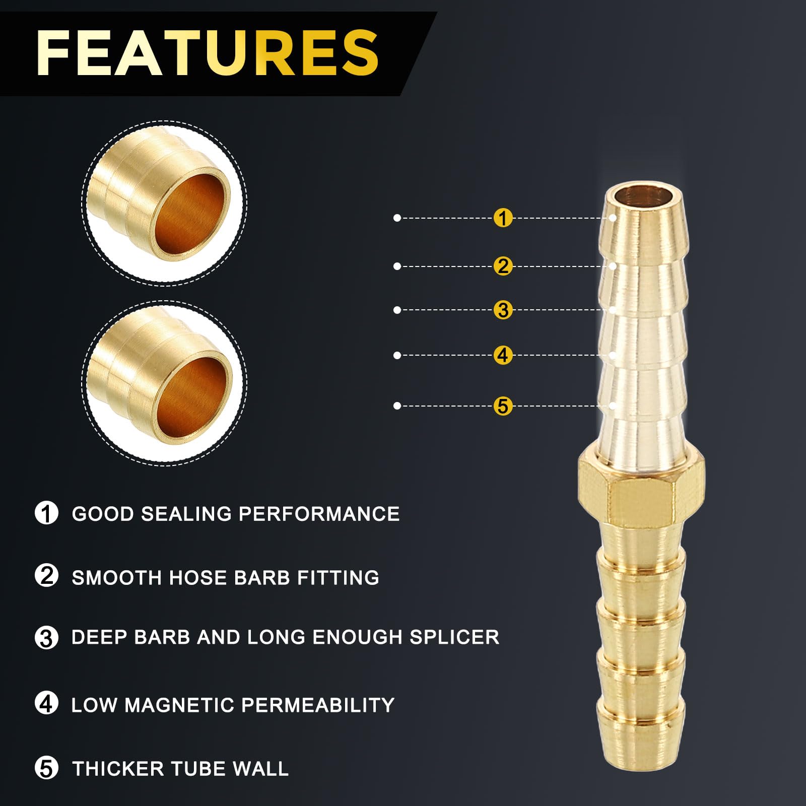 METALLIXITY 20Pcs Brass Hose Barb to Adapter 1/4" Barb x 1/4" for Automotive, Motorcycle, Marine, Truck, RV Fuel Systems - Image 3
