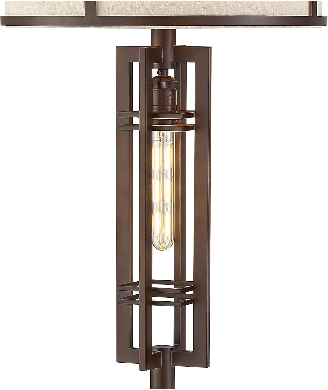 Franklin Iron Works Elias Industrial Rustic Farmhouse Floor Lamp Standing 651/2" Tall Oil Rubbed Bronze with LED Nightlight Off White Oatmeal Fabric Drum Shade for Living Room Reading Bedroom