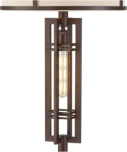 Miniatura 8 de Franklin Iron Works Elias - Lámpara de pie industrial rústica de 651/2 pulgadas de alto bronce aceitado con luz nocturna LED de tela de avena blanca