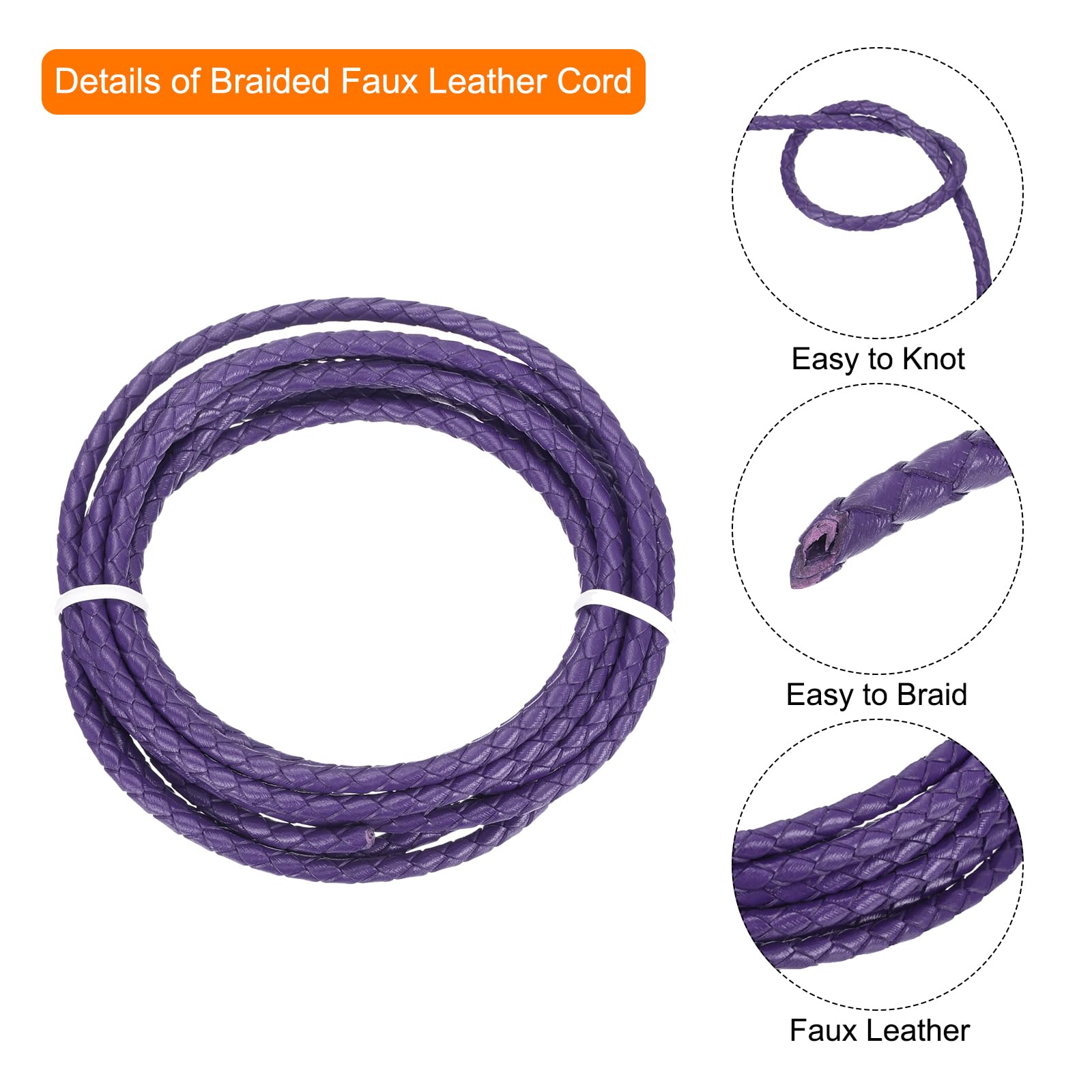 sourcing map Braided Leather Cord, 4mm Round Braided Faux Leather Necklace Cord Bolo Tie String 2 Yard for Jewelry Making Necklace Crafts Beading Braiding 13 - Image 3