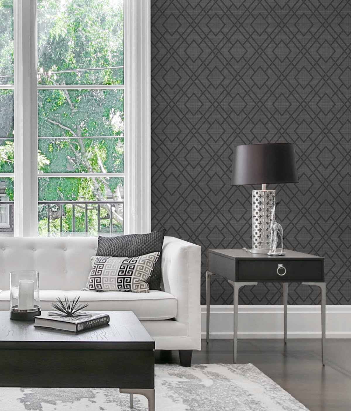 NextWall Diamond Trail Geometric Peel and Stick Wallpaper (Pewter & Charcoal)