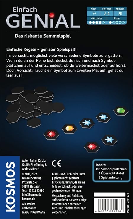 Kosmos 712662 Simply Genial - The Risky Collecting Game, Small Gift Game from 7 Years for 2-4 People, Travel Game, Board Game, Gift for Birthday, Souvenir