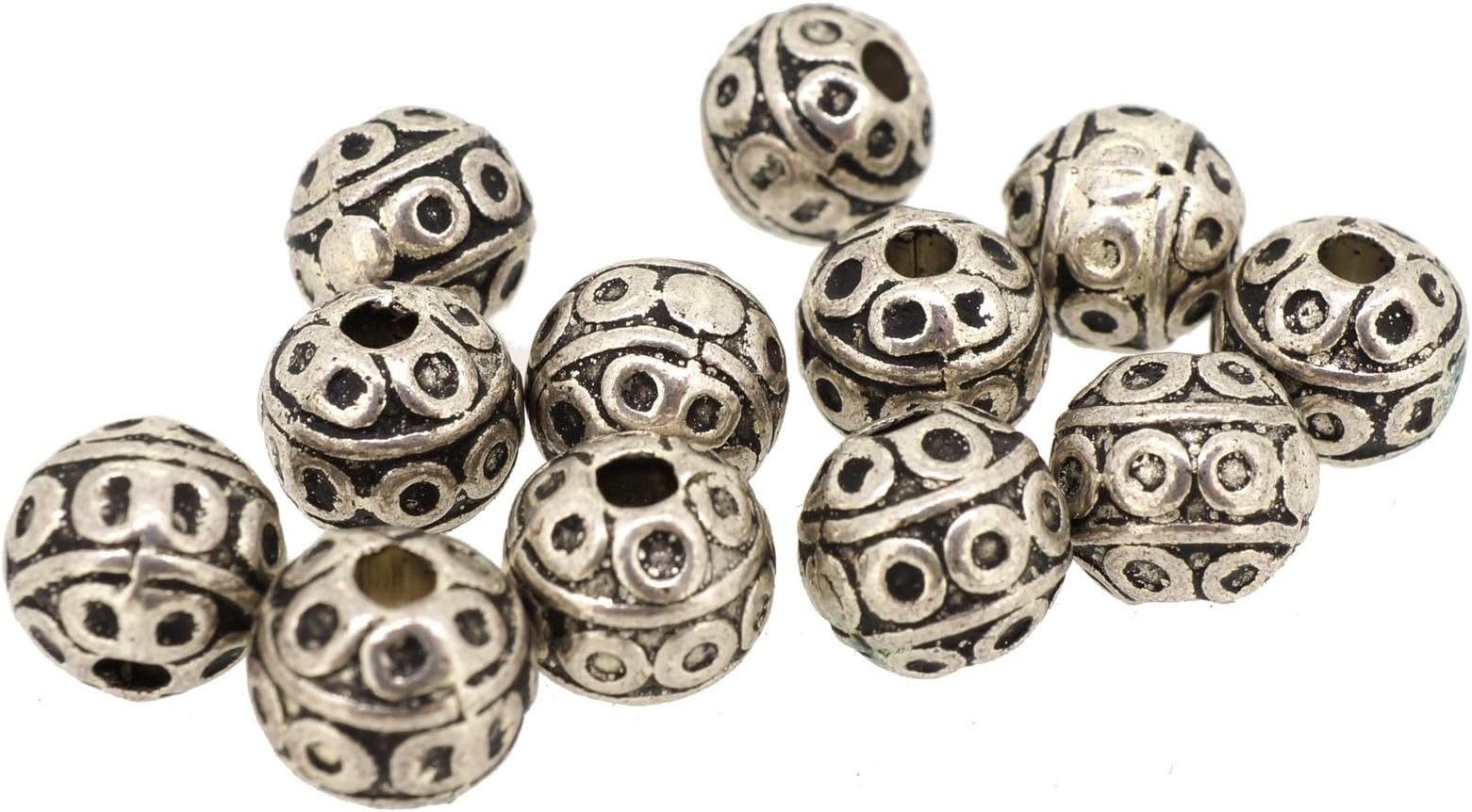 Ball Tibetan Style Beads for Jewelry Bracelet Necklace Charm Making, Round, 8mm Round Antique Silver, Pack of 50