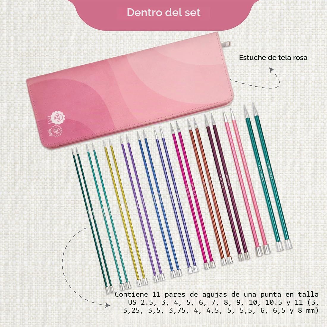 KnitPro Juego de agujas de punta única Zing - Pares de alfileres de tejer de una sola punta de 11 x 25 cm Juego Zing Grande, codificado por colores para principiantes, profesionales y set de regalo