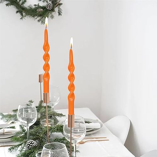 Miniatura 3 de Gedengni Candelabros en espiral, velas cónicas de 10 pulgadas, lindas velas de color naranja, velas largas cónicas de calabaza trenzadas para