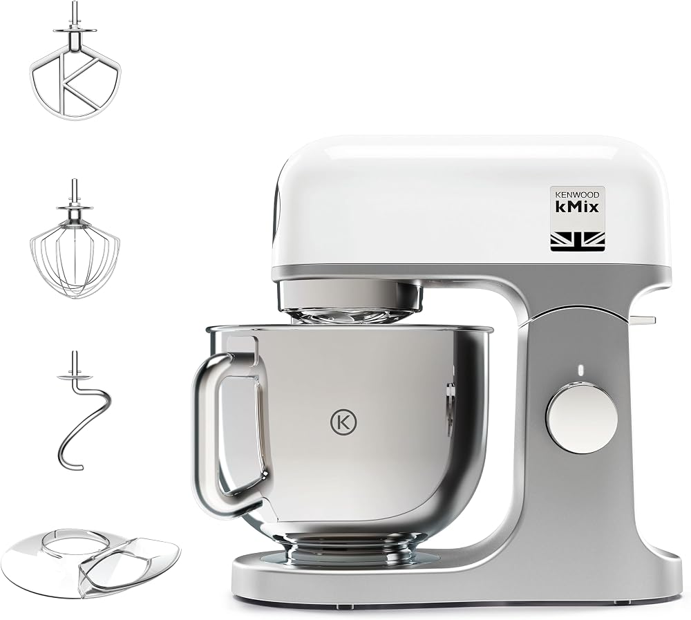 Kenwood KMix - Robot Pâtissier 1000W 5L Bol Inox 6 Vitesses Blanc | Robot Pâtissier, Mélange Délicat, Sécurité, Batteur K, Pétrin, Fouet, Anti-projections, Bol Lavable Lave-vaisselle, KMX750WH
