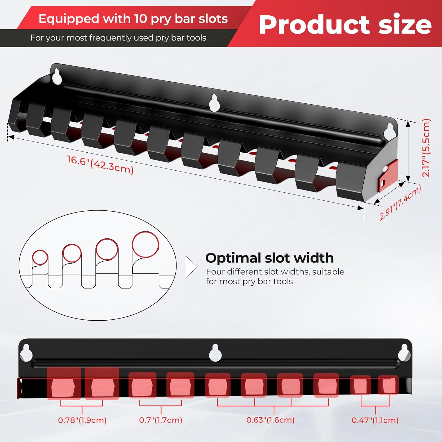 Pry Bar Holde with 10 Slots,Wall Mount Lockable Tool Organizer for Pry Bars or Extension Rods,Pry Bar Tool Storage Rack for Workshop, Shed, Garage,Home