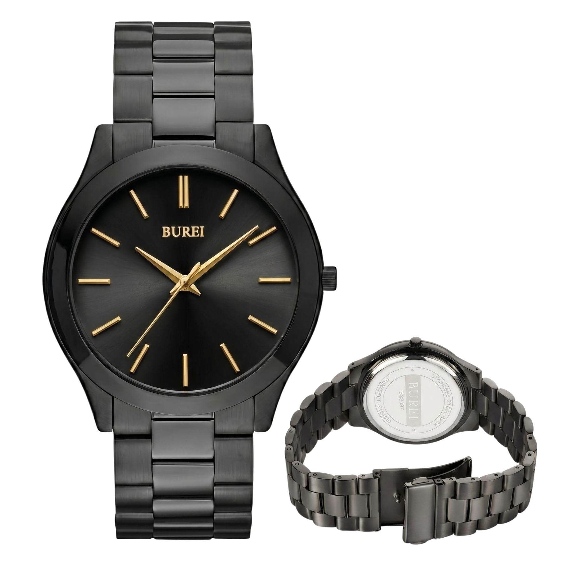 BUREI Herren-Armbanduhr, modisch, analog, Edelstahl, Quarz, wasserdicht, Geschenk für Herren.