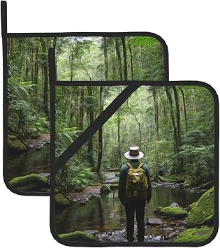 Tropical Wilderness Jungle Print Heat Resistant Pot Holders Set Hot Pads for Kitchen Pot Holder for Oven Cooking Barbecue