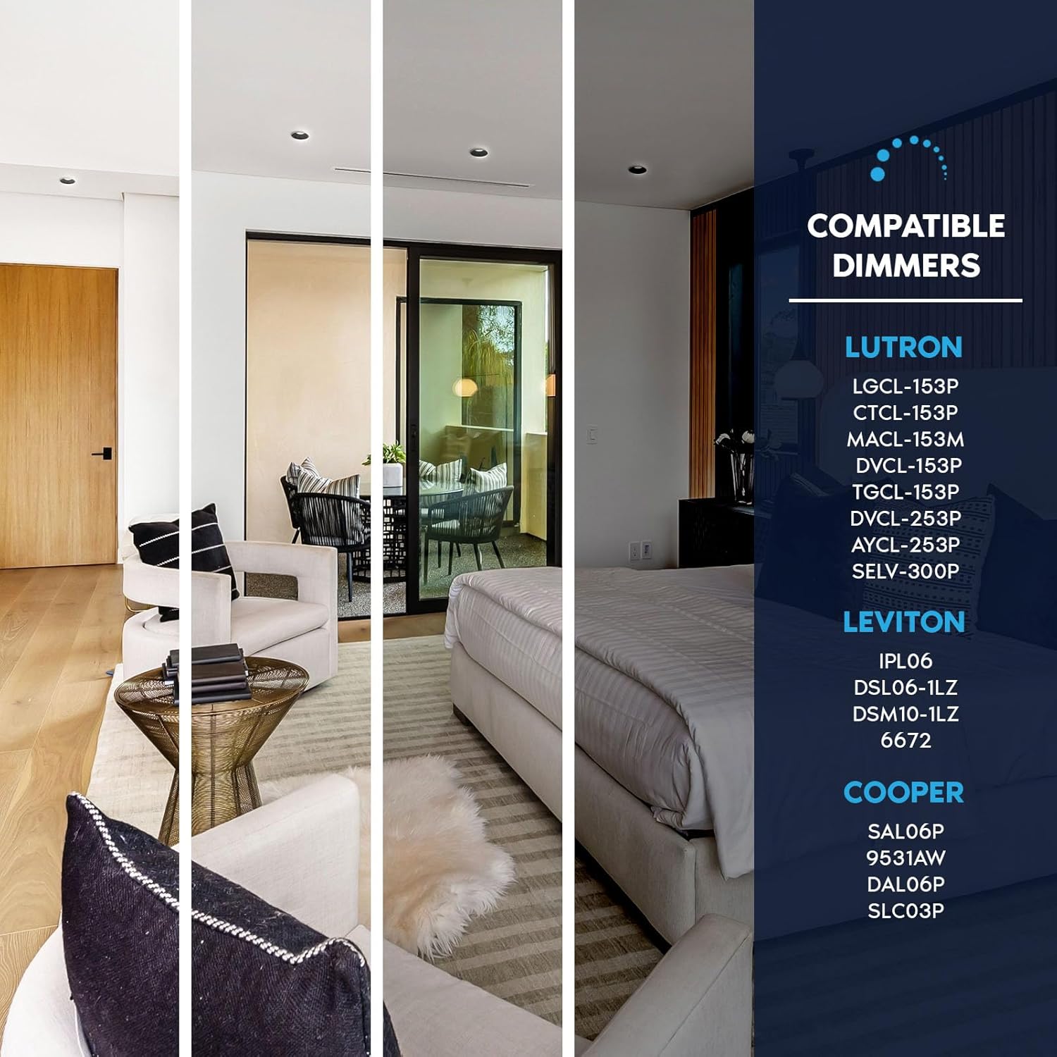 LUXRITE 1-Inch LED Trimless Recessed Spotlight with Black Reflector Trim Replacement 10W, 850LM, 2700K-5000K, 60° Beam Angle, Dimmable, Push-n-Lock, CRI90, Damp & IC Rated, ETL White + Black (4 Pack)