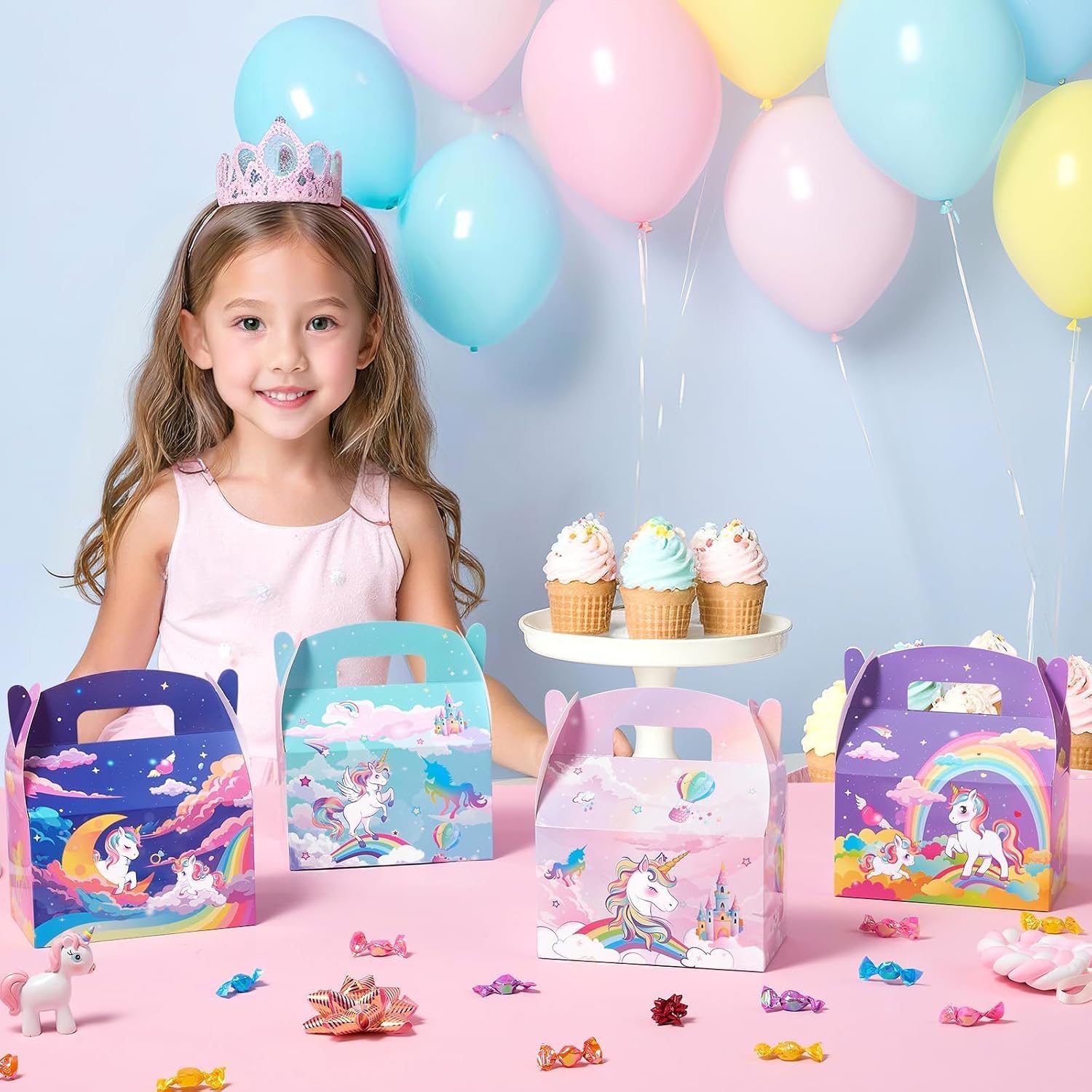 WERNNSAI Unicorn Party Favor Boxes - 12 Pcs Rainbow Unicorn Gift Boxes Girls Birthday Party Supplies Rainbow Horse Treat Boxes for Kids Girls Birthday Decoration