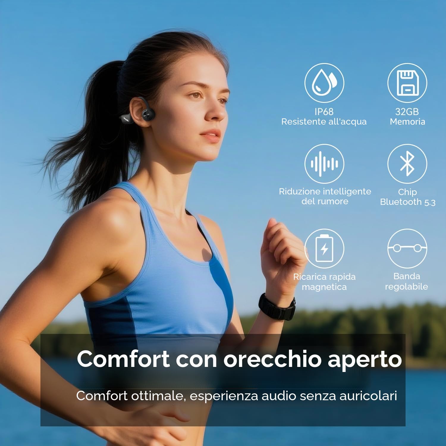 Cuffie Conduzione Ossea, IP68 Impermeabili per Nuoto, Bluetooth 5.3 Open-ear Cuffie per Corsa Ciclismo Guida Fitness