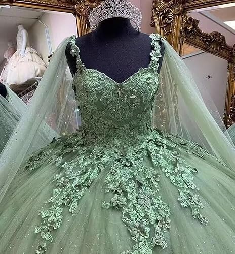 Miniatura 7 de TRHTX Vestidos de Quinceañera con Tirantes de Spaghetti, Vestido de Baile con Capa y Princesa, Vestidos de 15 y 16 Años con Cuentas y Encaje,