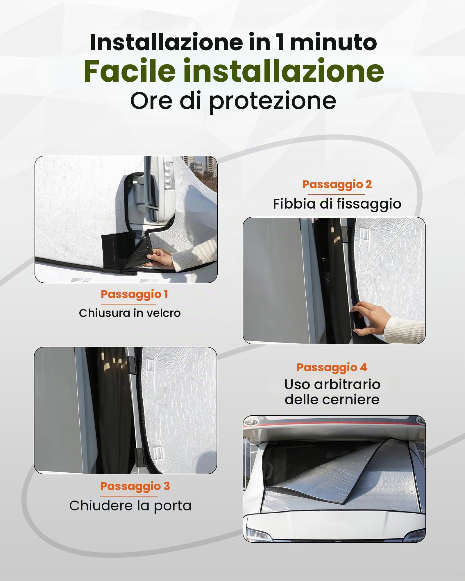 TELO TERMICO PARABREZZA ARGENTO CON ZIP ESTERNA PER FIAT Ducato Citroen Relay X250/290 PEUGEOT Boxer dal 2006 al 2024 Camper Camper Inverno con Borsa per il Trasporto