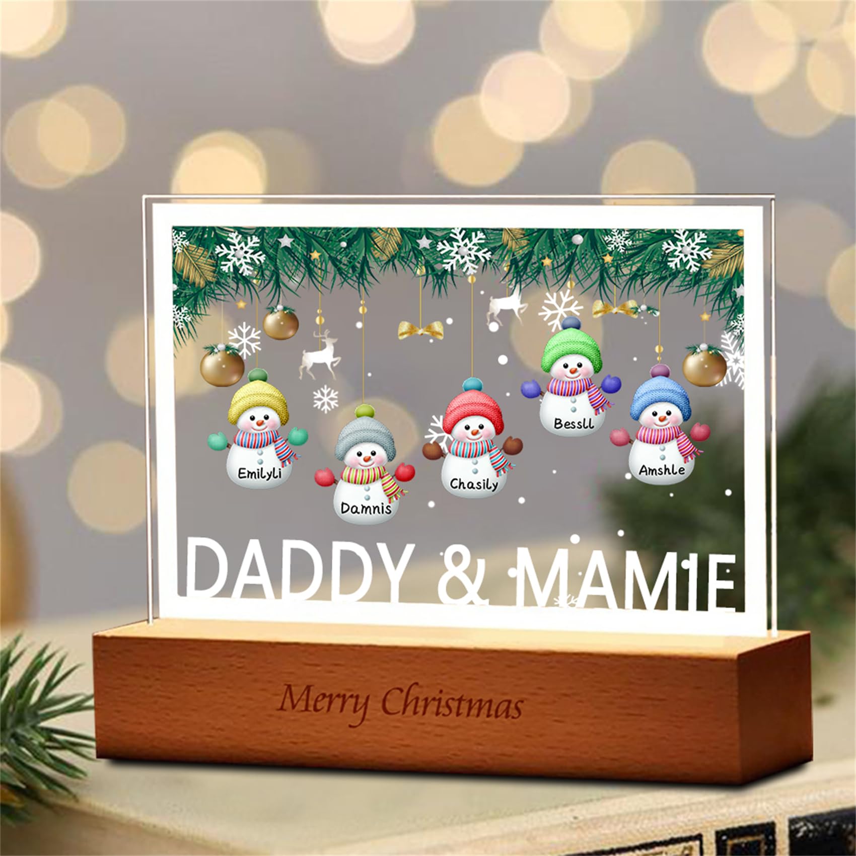 Smallduuck Personalized Snowman Family Light Custom 1-15 Name Snowman Night Light Snowman Village Lamp Acrylic Christmas Snowman Light Christmas Decor Gifts,Snowman Christmas Village Lamp-5