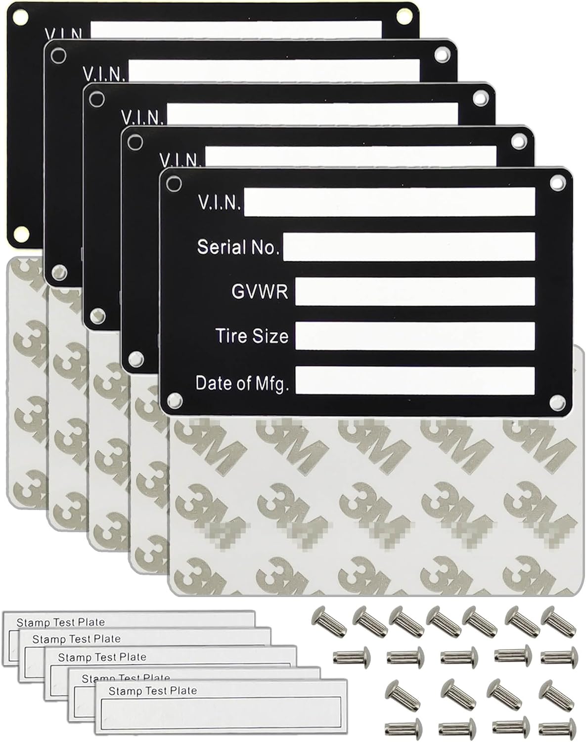 Trailer VIN ID Plate Data TAG Blank Model Identification VIN Serial Number, Model, Date of MFG and GVWR, Tailgating id Plate for Cargo Carriers Trucks Boats (5 PCS., V.I.N. & Date, 3.74x2.16)
