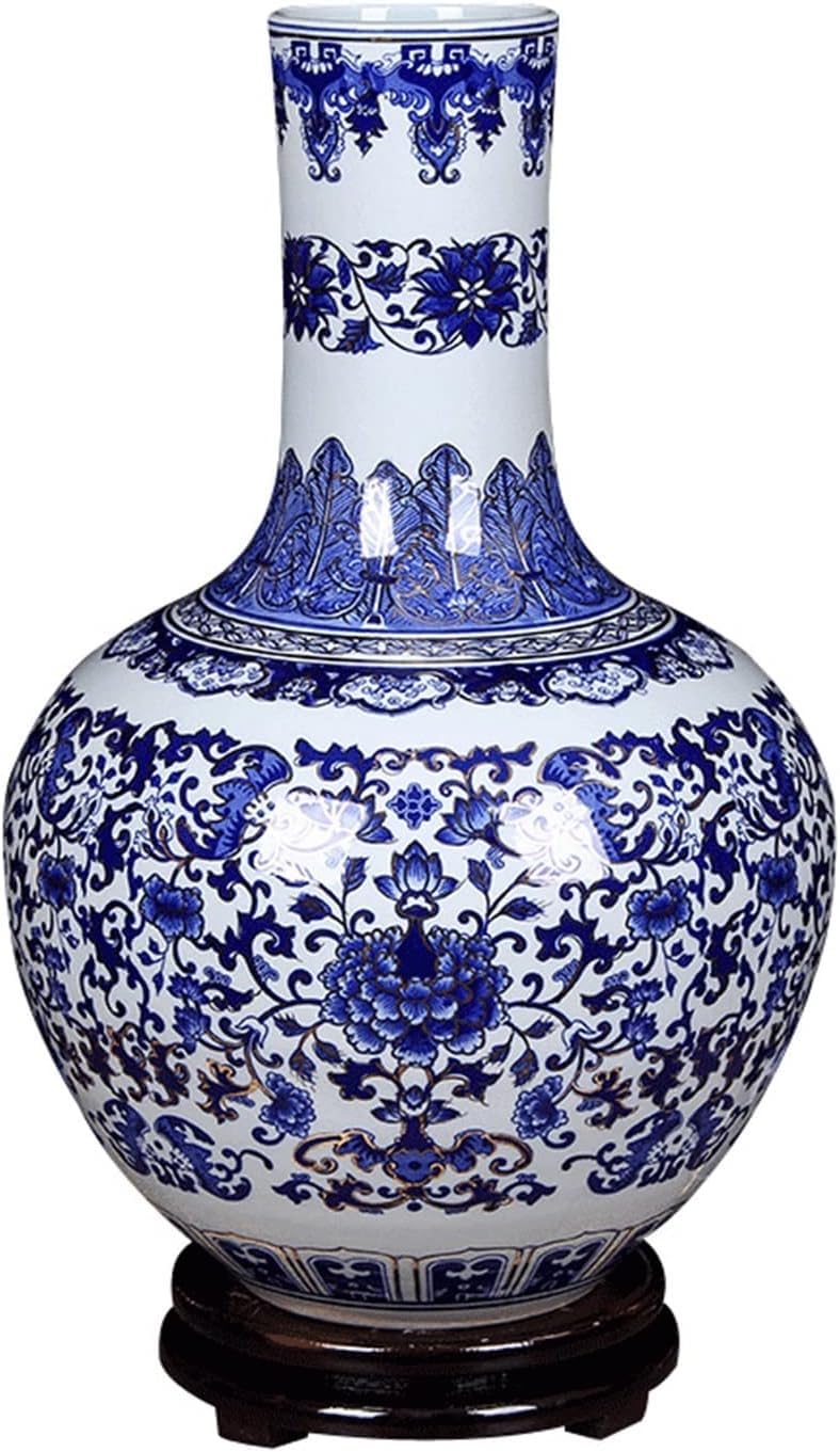 asdchZen Vase Flower Vases Ceramic Vase 18.9 Inch Large Porcelain Vases Chinese Retro Hand-Painted Stoneware Decor Flower Vase Bedroom Living Room Decoration Ornament Flower