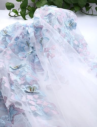 Miniatura 10 de The Yard - Tela de encaje de tul bordada con flores de mariposa 3D 3D de 51 pulgadas de ancho, tela de encaje de malla para bricolaje hecha a mano,