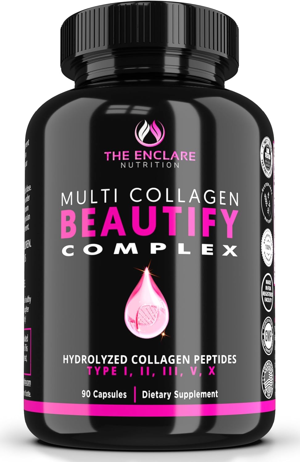Collagen Pills - Beautify Multi Collagen Complex Capsules Type I, II, III, V, X | Extra Strength Hydrolyzed Collagen Peptides Supplements. Hair Skin Nails Vitamins, 1800mg Collagen Capsules (1)