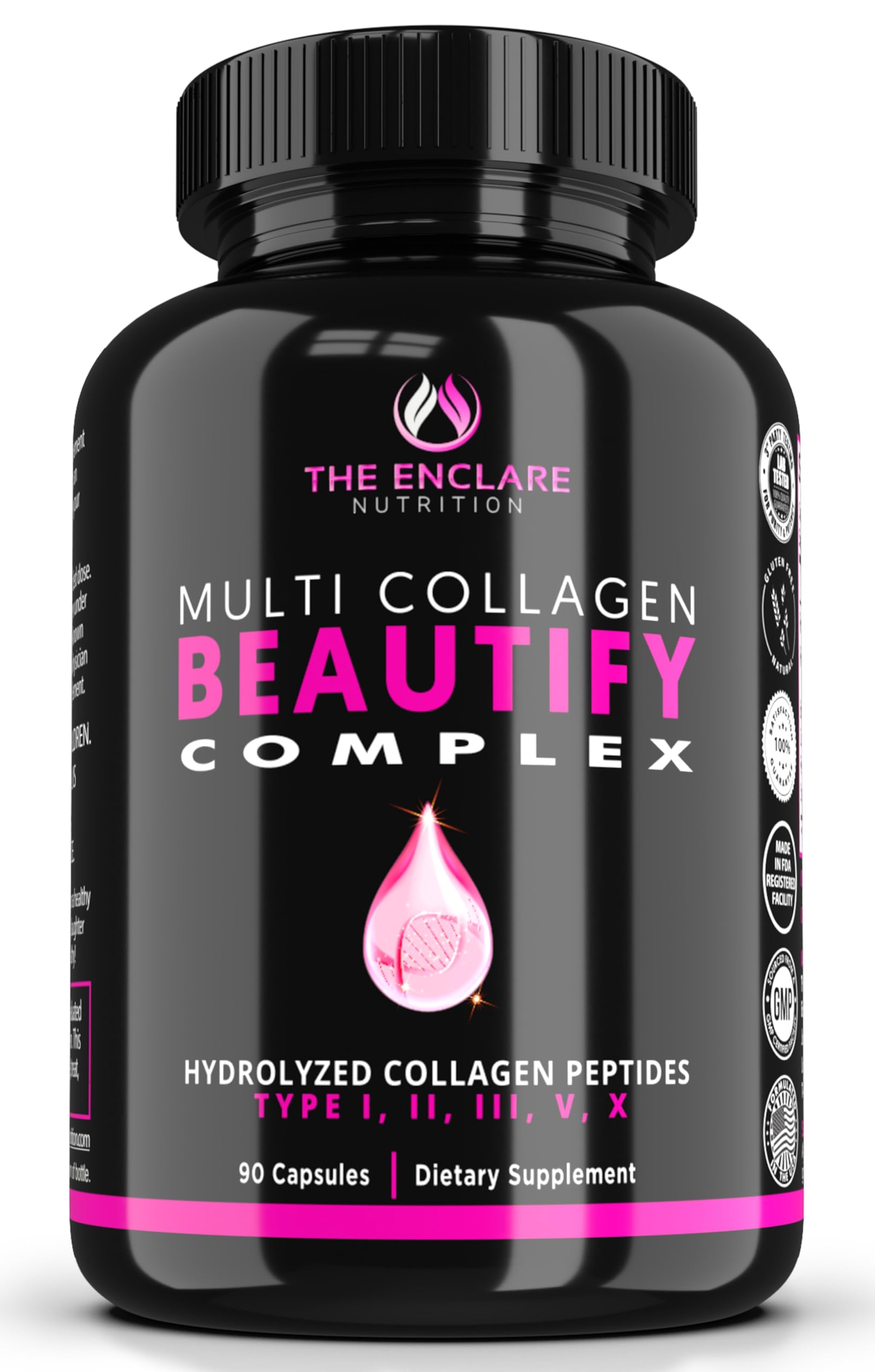 Collagen Pills - Beautify Multi Collagen Complex Capsules Type I, II, III, V, X | Extra Strength Hydrolyzed Collagen Peptides Supplements. Hair Skin Nails Vitamins, 1800mg Collagen Capsules (1)