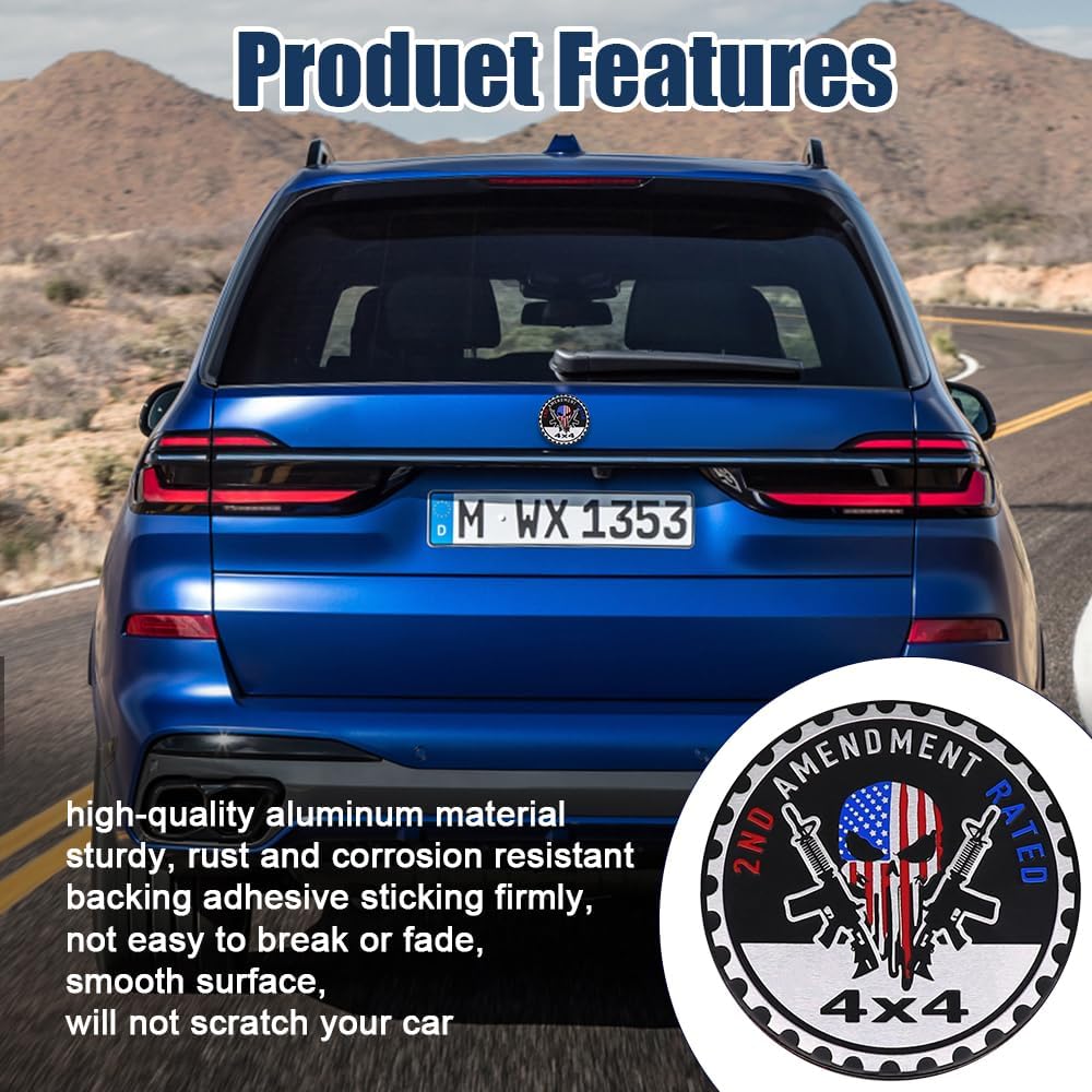 2ND Amendment Badge Rated Car Emblem, 4 x 4 3D Metal Car Badge Decals Stickers Round Emblem Decals, Universal Exterior Decorations Accessories Emblems Badge for Jeep Wrangler Vehicles Truck SUV RV image 3