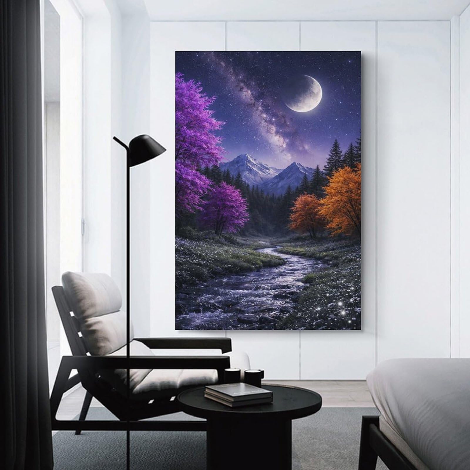 Junmoney Room Decor Wall Art Enchanting Night Landscape with Starry Night, 24x36inch(60x90cm), for Living Room, Lounge Or Sitting Room, Canvas Styling for A Polished Room Look