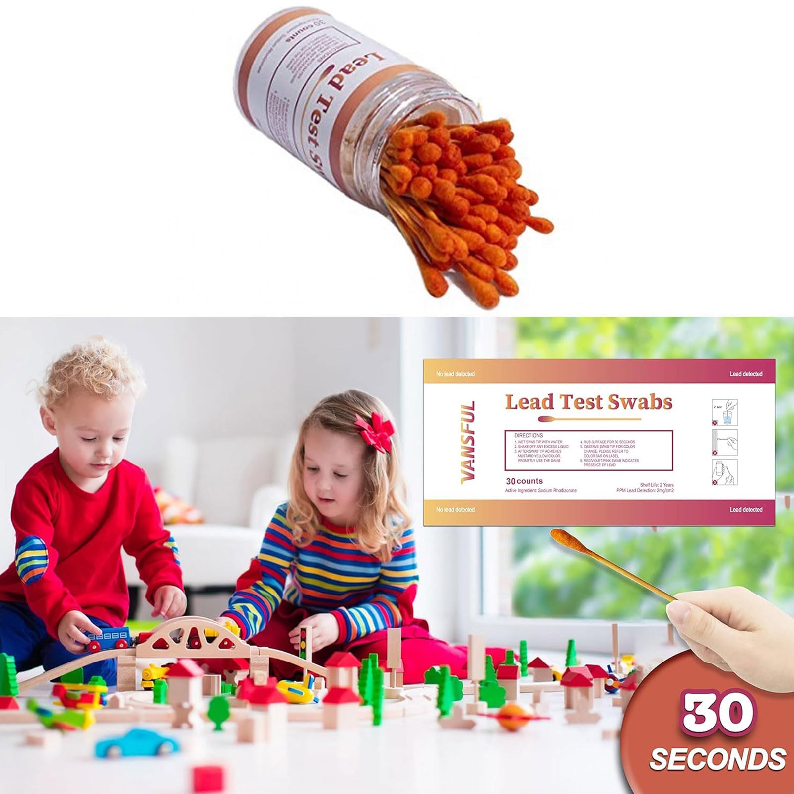 Lead Test Swabs Set Of 30 Cotton Swab Testing House Paint Metal Lead Test Kits For All Painted Surfaces Ceramics Tableware Inspection Water Meter Inspection Supply Line Examination Solder Test