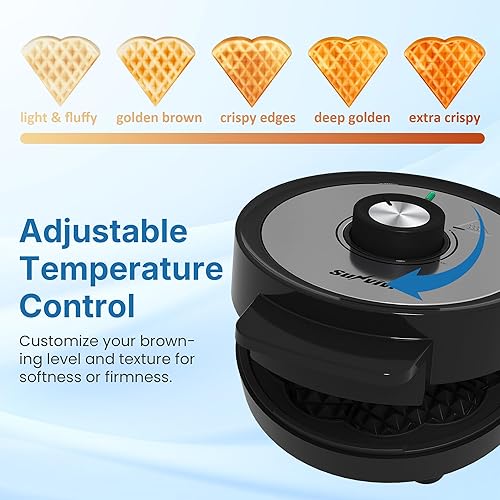 Miniatura 6 de Plancha eléctrica para gofres de corazón waflera belga con perilla de control de temperatura, máquina de gofres con platos antiadherentes, fácil de