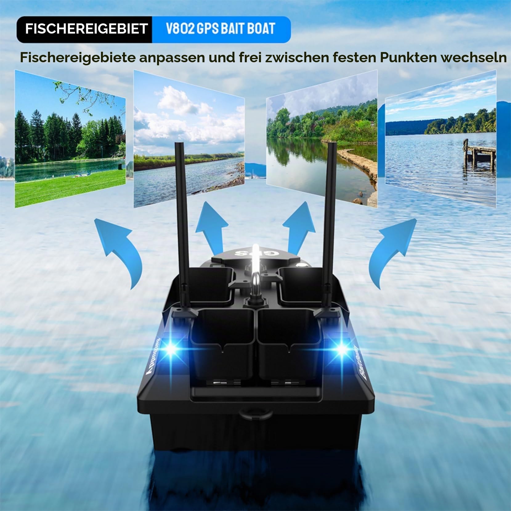 GPS RC Angelköder Boot Dual Antenna 4 Hoppers 500M GPS 3KG Köderboot zum Karpfenangeln Ferngesteuertes Angelnest Boot RC Köderboot mit Tasche (Schwarz)