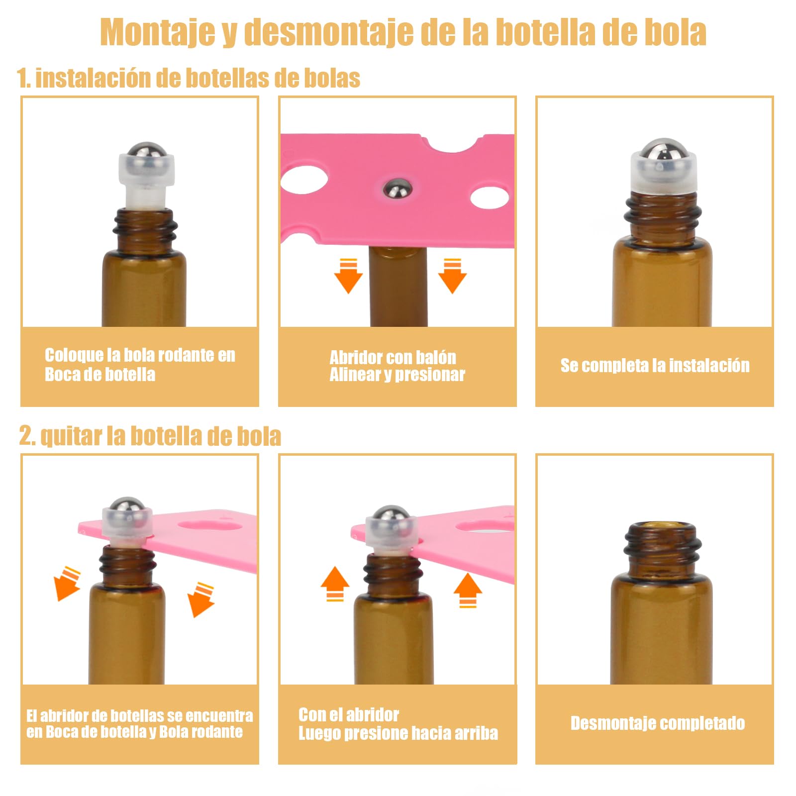 Roll On Aceites Esenciales 5ml Botellas Rollon Cristal Rellenable Perfume Roll on con Bola de Acero Inoxidable 16 pcs
