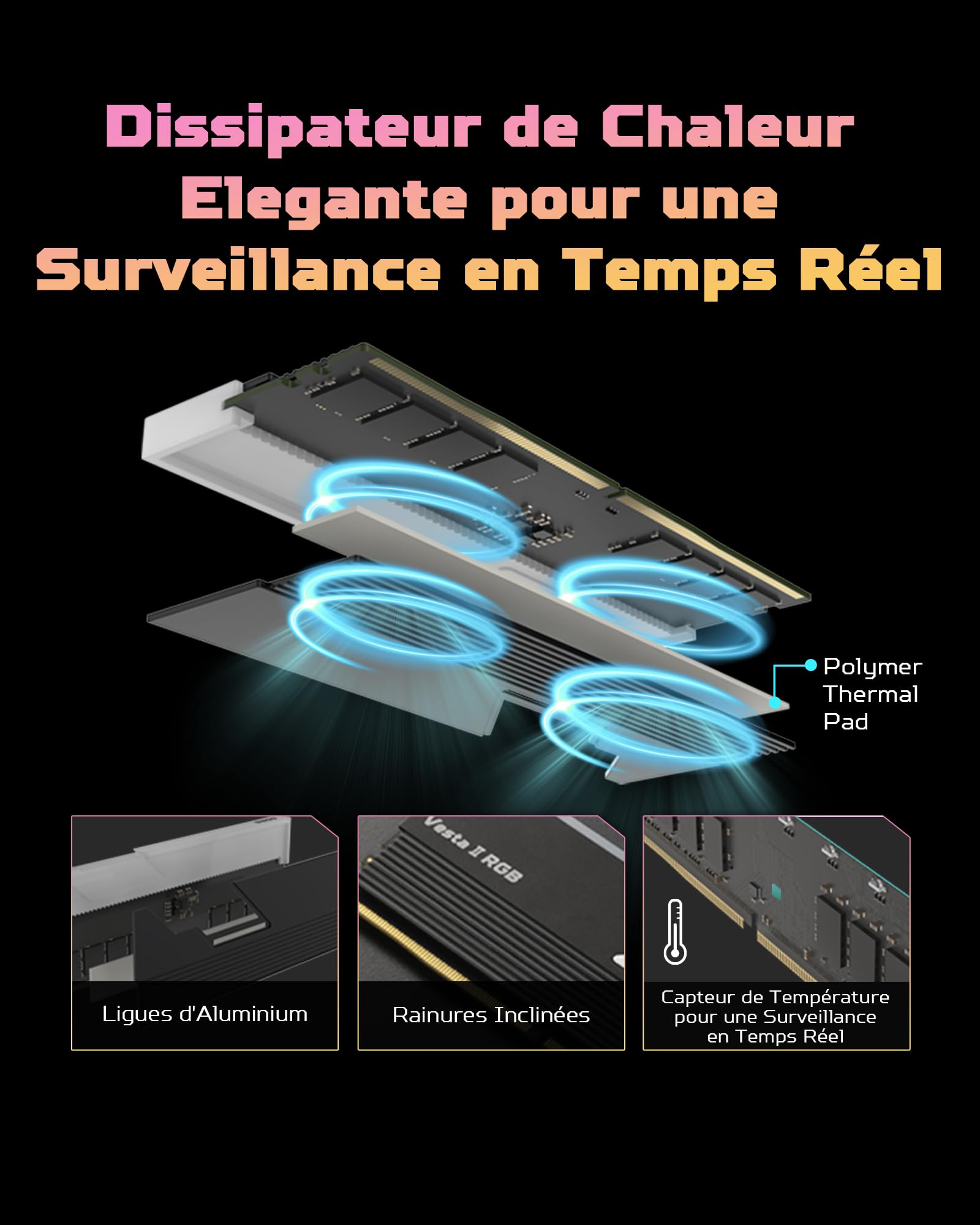 Acer Predator Vesta II DDR5 RGB 32Go (16Go x 2) 6000MHz CL36 - Compatible avec Intel XMP 3.0 et AMD Expo - Mémoire de Travail pour Ordinateur de Jeux PC (Noir)