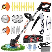 Decespugliatore a batteria, 21v 2000 mAh Alta capacità Decespugliatore Elettrico, 3 In 1 Tagliabordi a batteria ，Altezza regolabile e testa girevole a 90°Per Il Taglio Di Giardini,Prati E villa