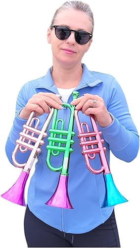 Miniatura 5 de Trompetas metálicas (13 pulgadas), juguetes musicales de plástico para niños, instrumentos para hacer ruido para fiestas de cumpleaños, deportes,