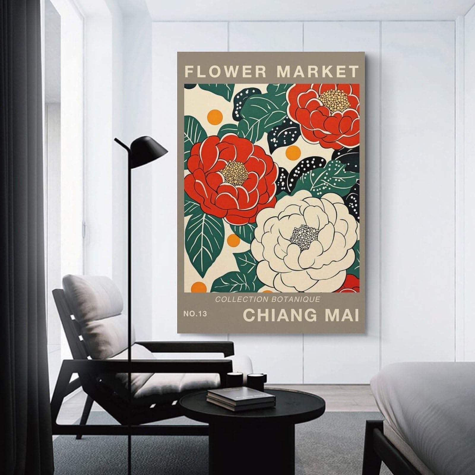 Junmoney Canvas Wall Art Chiang Mai Flower Market Poster, 20x30inch(50x75cm), for Bedroom, Guest Room Or Reading Nook, Canvas Wall Decor for Personal Spaces