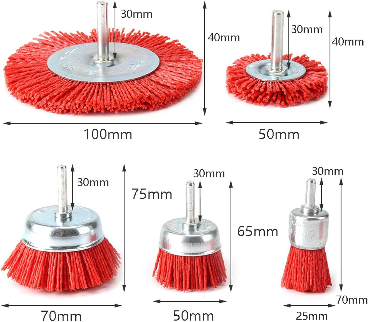 5Pcs Set Nylon Cup Brush Abrasive Wire Wheel Brush For Drill Rotary Tool Wood Polishing 6mm Shank