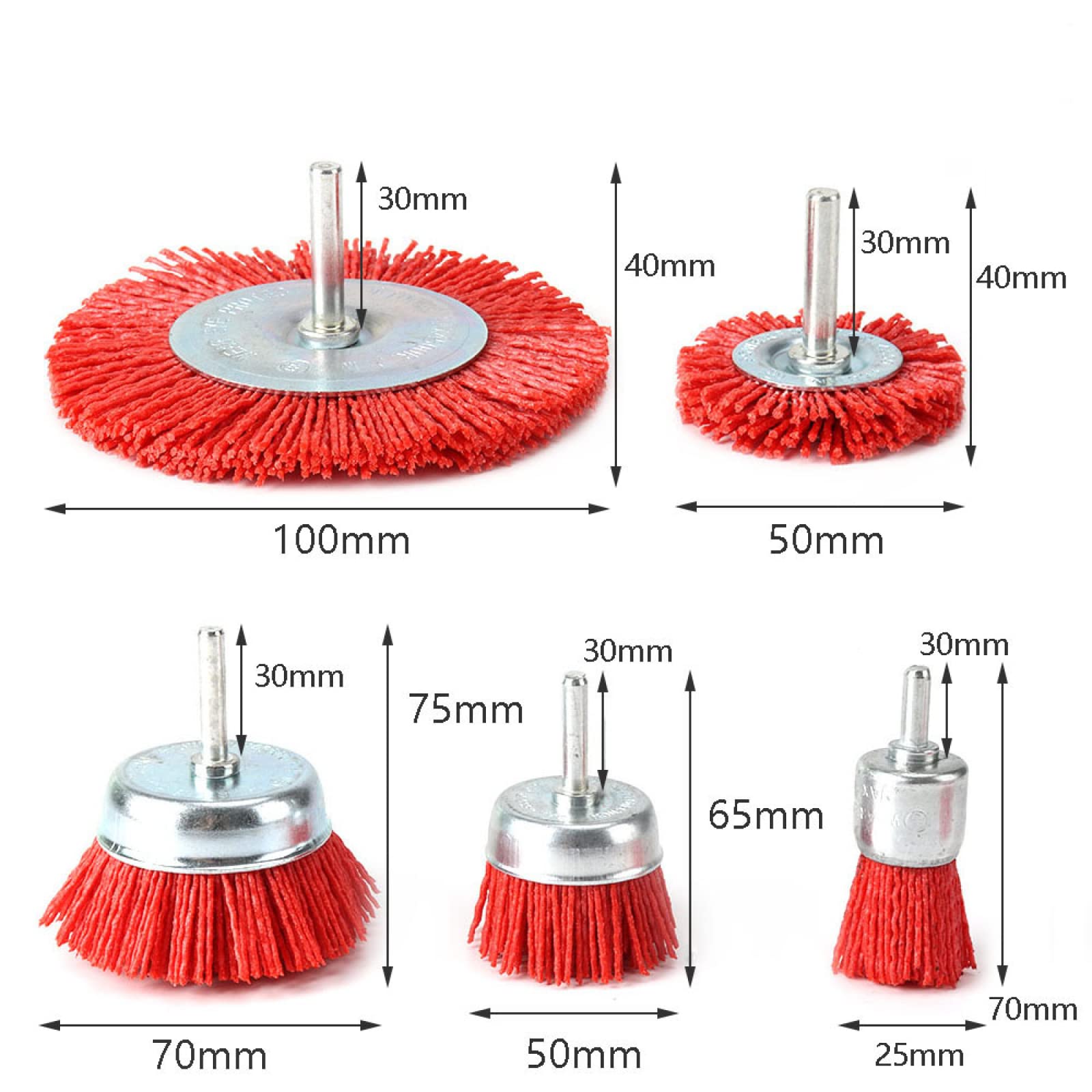Set Di 5 Spazzole A Tazza In Nylon Spazzola Per Ruote In Filo Abrasivo Per Trapano Utensile Rotante Lucidatura Del Legno Gambo Da 6 Mm