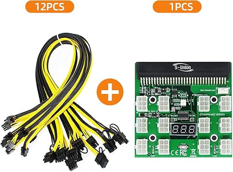 madencilik güç kaynağı 12V GPU/PSU koparma kartı+12 adet 16AWG PCI-E 6pin ila 6+2 pin kablo 50CM