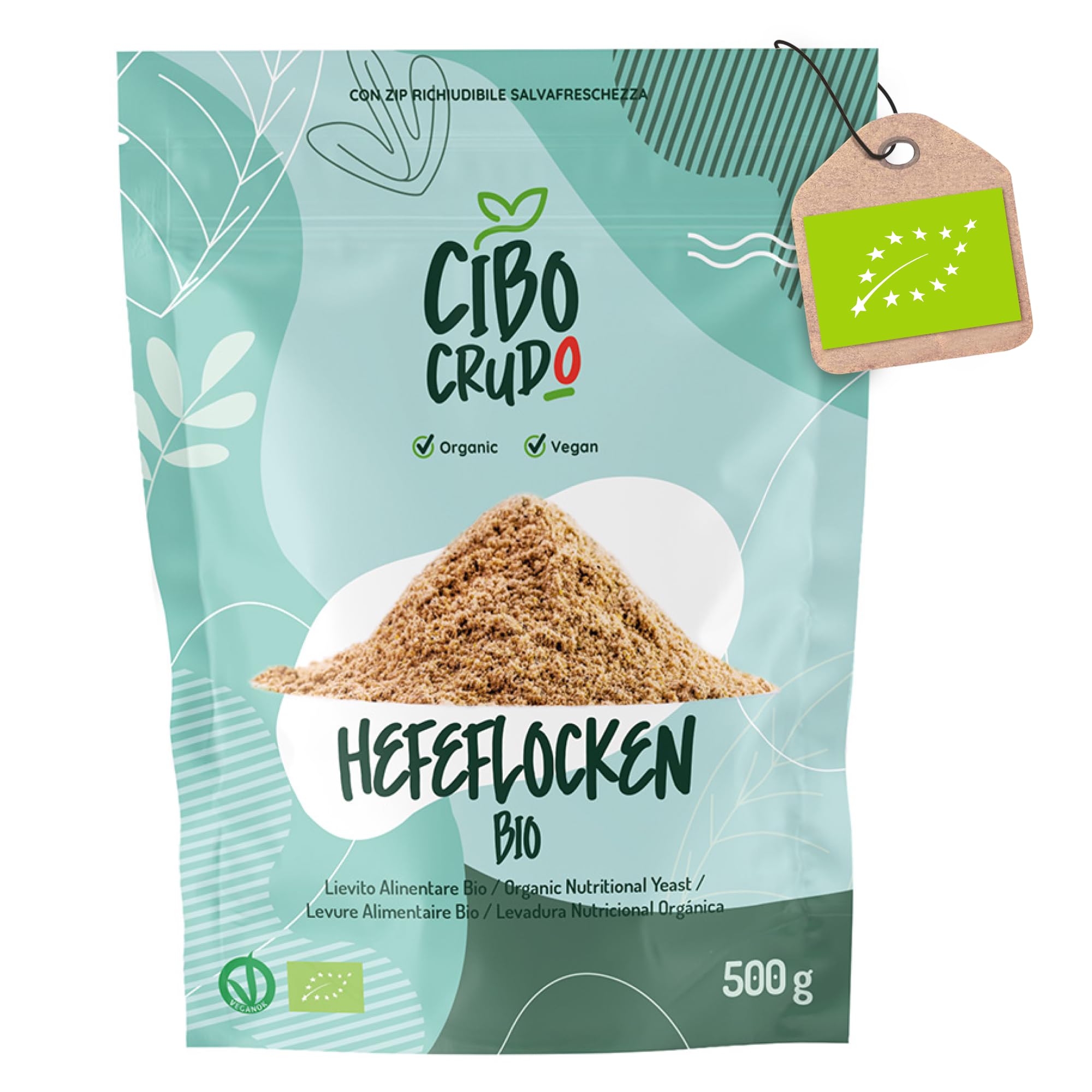 Hefeflocken Bio Vegan - 500g. Nährhefe Bio Trocken. Von Natur aus Glutenfrei Laktosefrei und Backtriebmittel. Alternative für Bierhefe und Käse. Nutritional Yeast Organic Flakes.