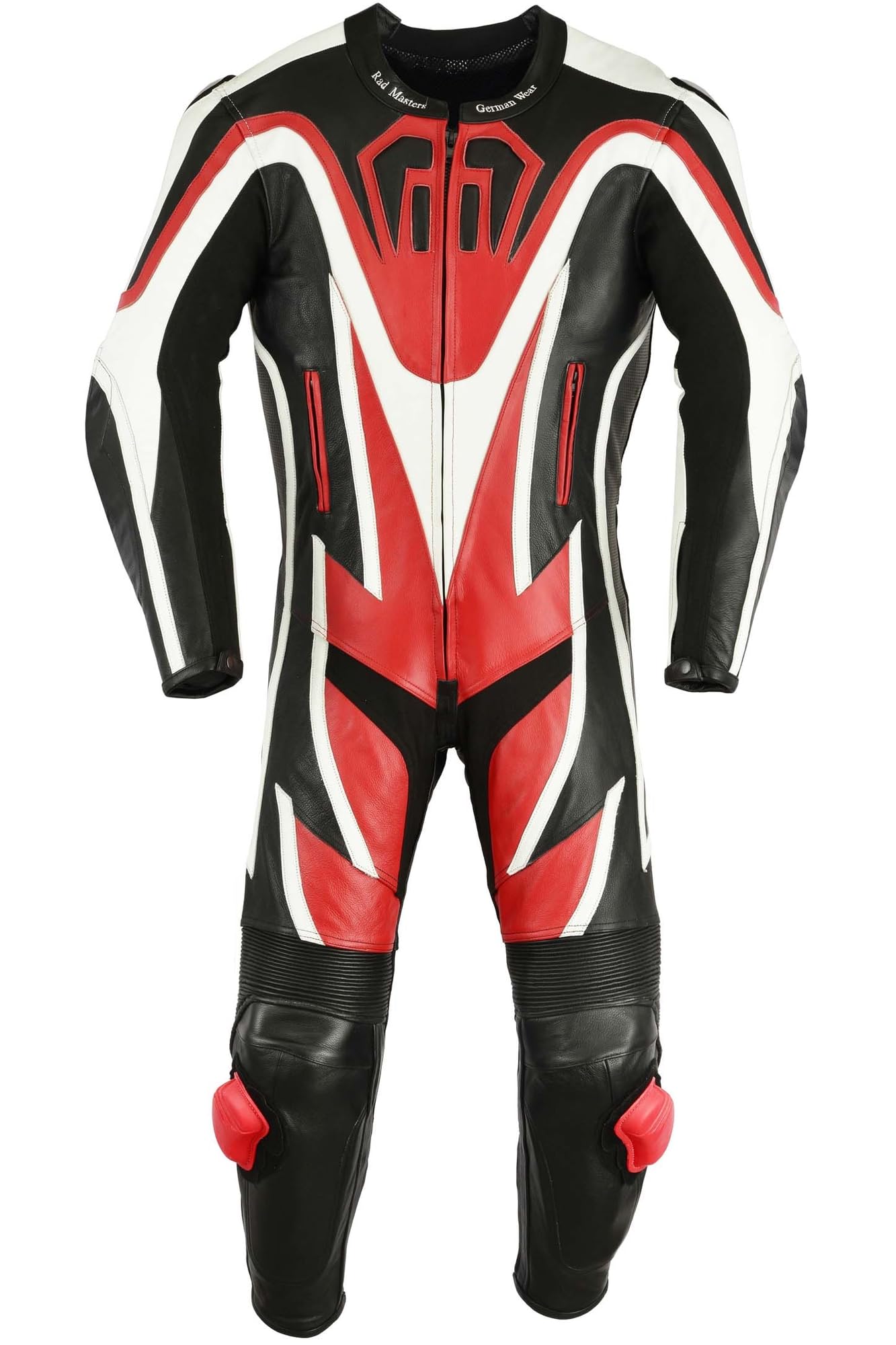 German Wear Einteiler Motorradkombi Motorrad Lederkombi aus Rindsleder echtleder Kombi, Größe:50/M, Farbe:Rot