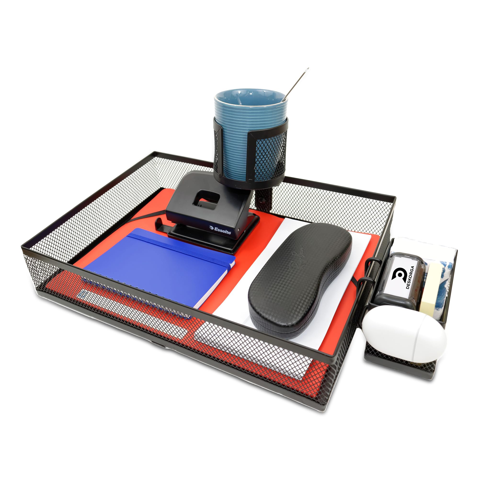 Organizer da scrivania con rotazione a 360 gradi, con supporto per telefono e tazza (340 x 250 x 70 mm)