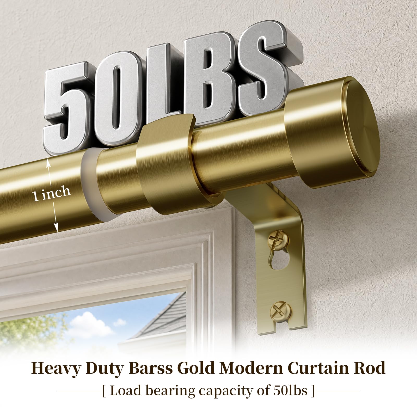 Gold Curtain Rod - Adjustable 18-144 Inch -3 Gold Curtain Rod - Adjustable 18-144 Inch -3