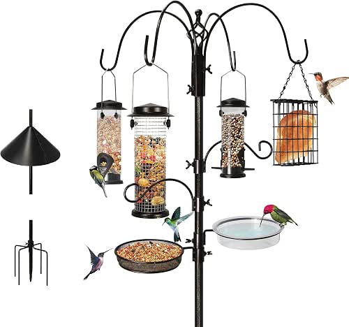 6-Hook Bird Feeding Station, Multi-Feeder Kit Stand for Attracting Wild