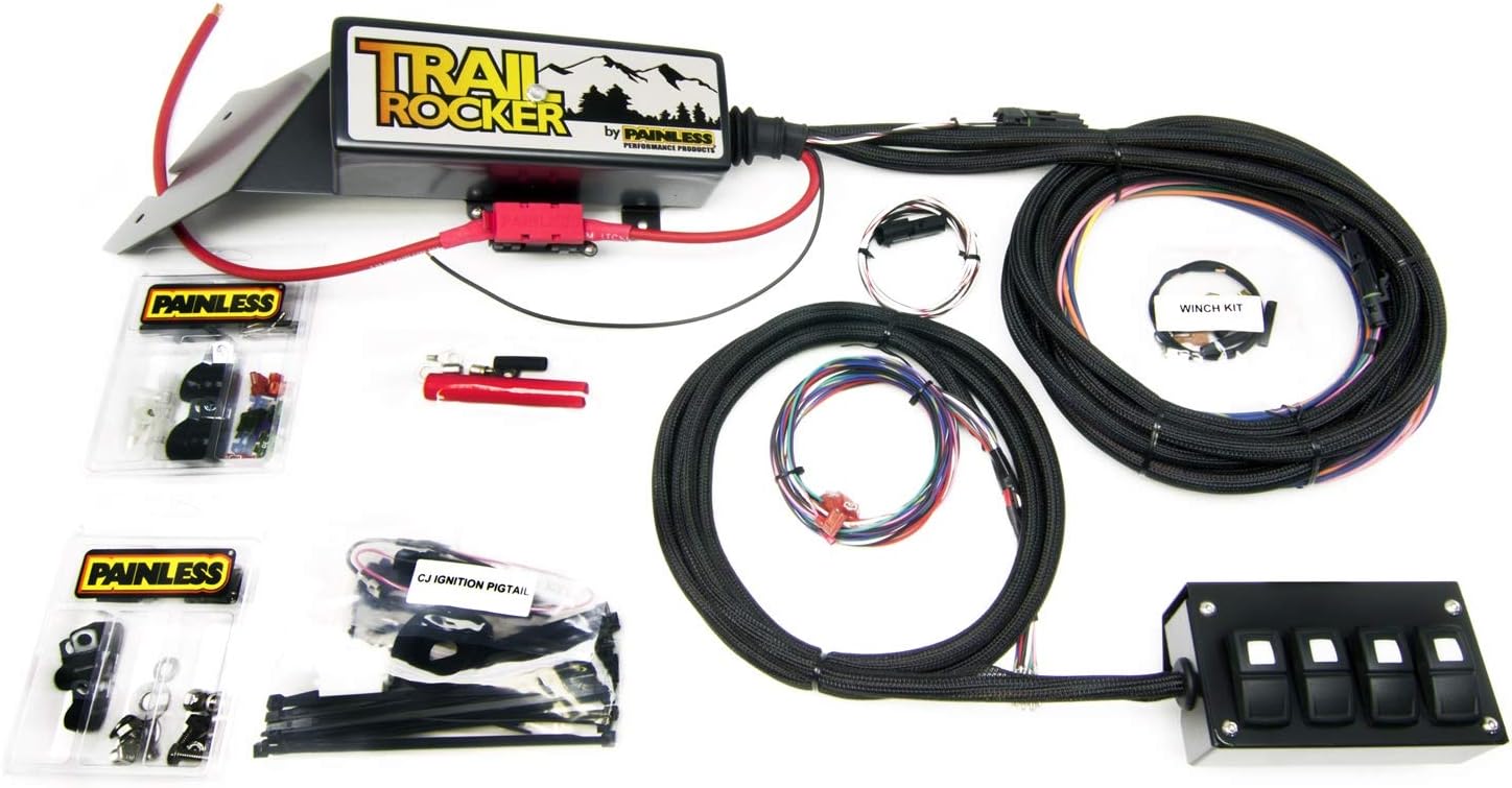 Painless Performance 57020 Trail Rocker System for 1976-1986 Jeep Wrangler CJ, Overhead 4-Switch Box