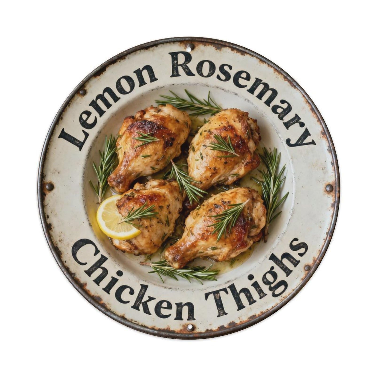 Lemon Rosemary Chicken Thighs Metal Tin Sign Plaque