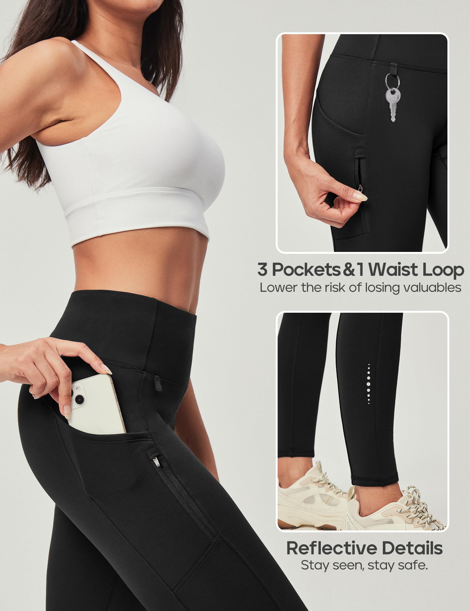 Heathyoga Leggings con forro polar para mujer, con bolsillos, resistentes al agua, térmicos, cálidos, para yoga, senderismo, correr
