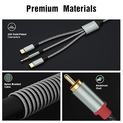 Miniatura 5 de Cable auxiliar de audio Lightning a RCA, cable de audio USB C a 2 RCA, cable RCA a 0.138 in compatible con Lightning USB C de 0.138 in, para cine en