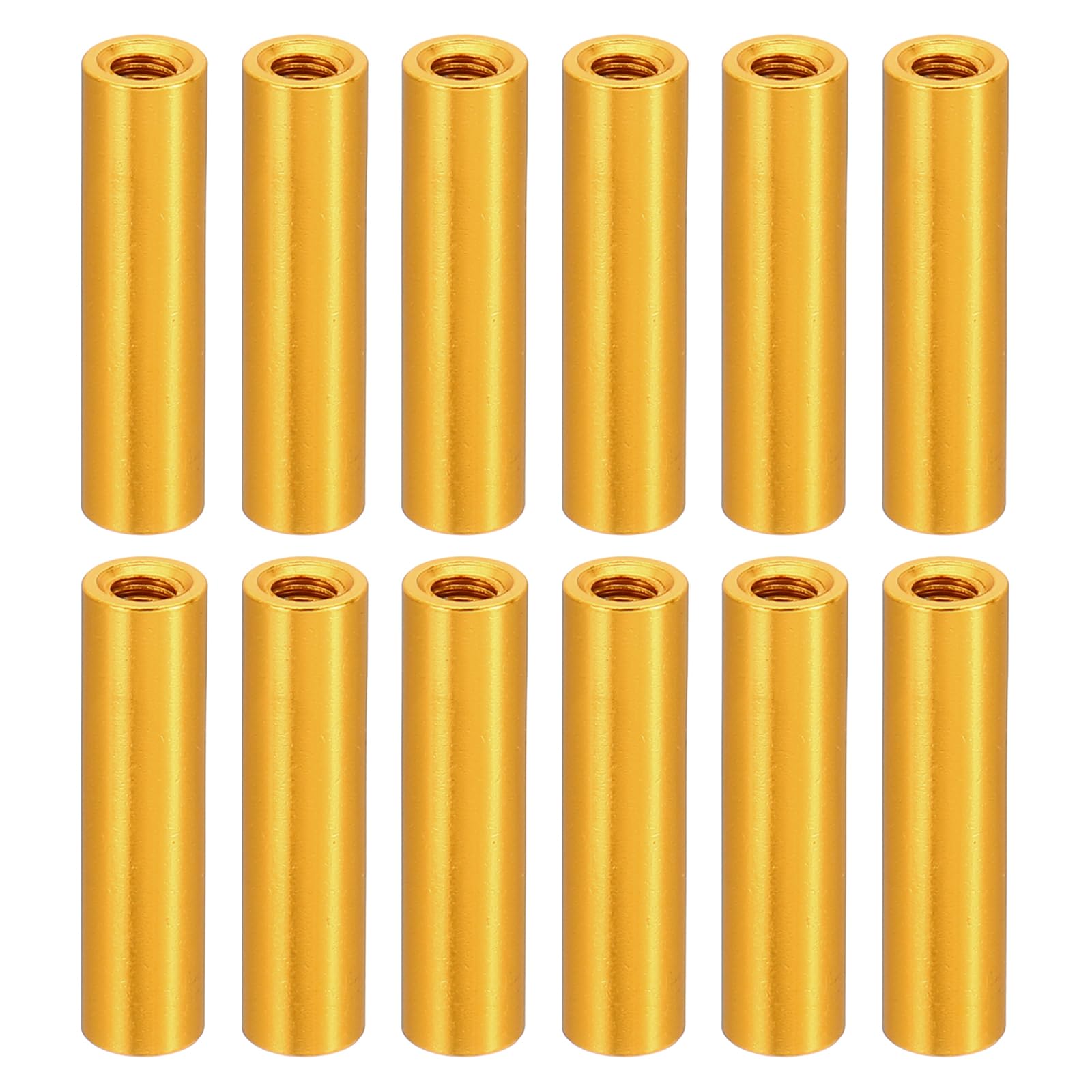 PATIKIL 12pcs M3 Metal Threaded Standoff Spacer Nuts, Round Aluminum Spacers Female Coupling Screws, 1/8" ID x 3/16" OD, Gold 3x5x22mm