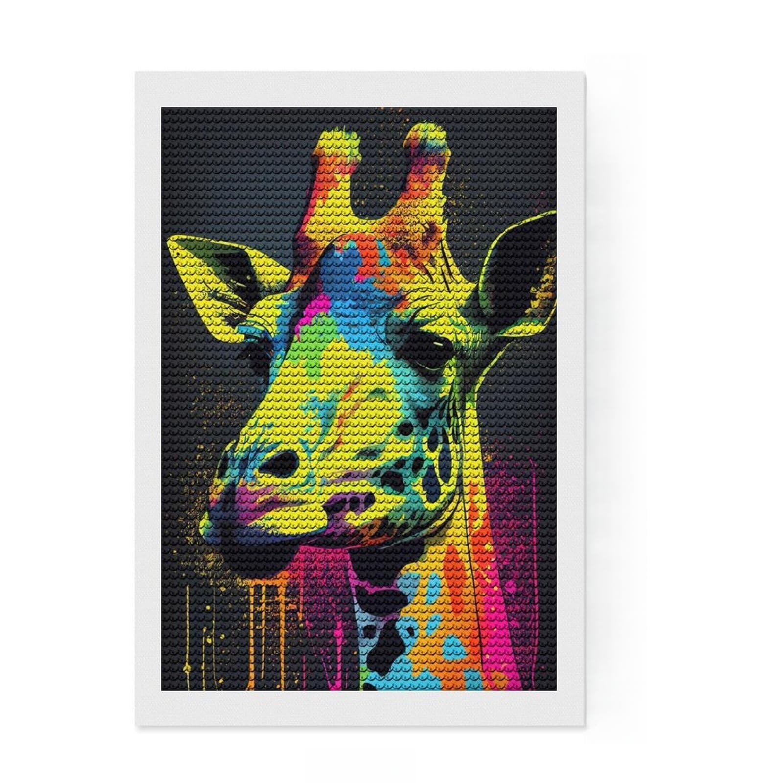Junmoney Giraffe Popart Animal Diamond Art Canvas 8"x12", with Tool Kit, Office Decor, for Craft Lovers, Festive Craft Gift, Printed Canvas