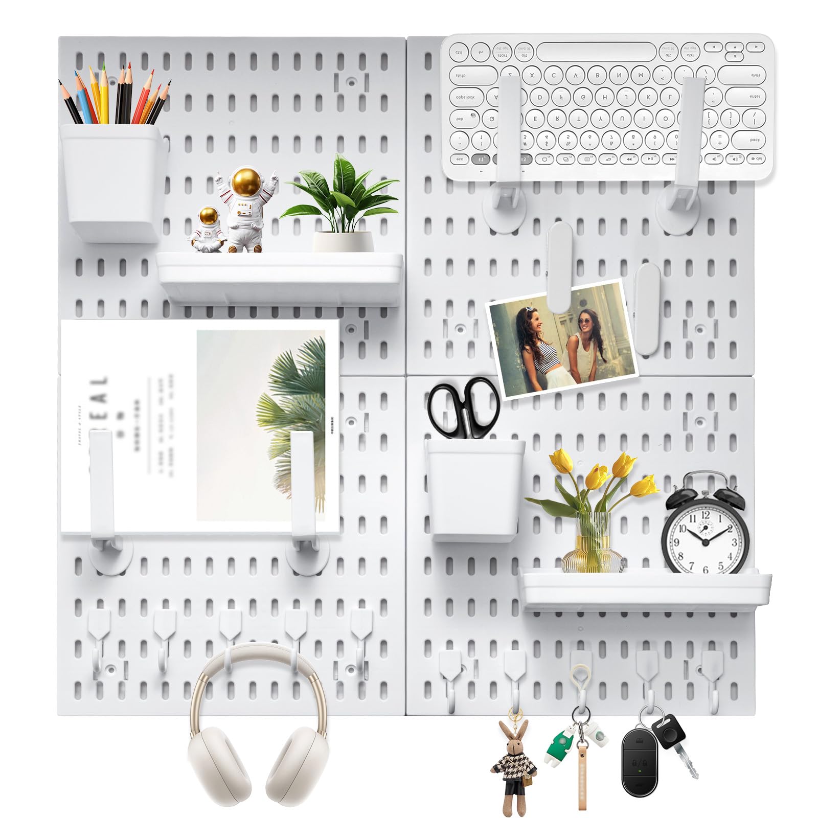 CROWNSHOP Pegboard Combination Set 28ร28cm (4 Panels) with 20 Accessories Free CombinationDual Installation Options Wall Organizer for Home Storage & Decoration