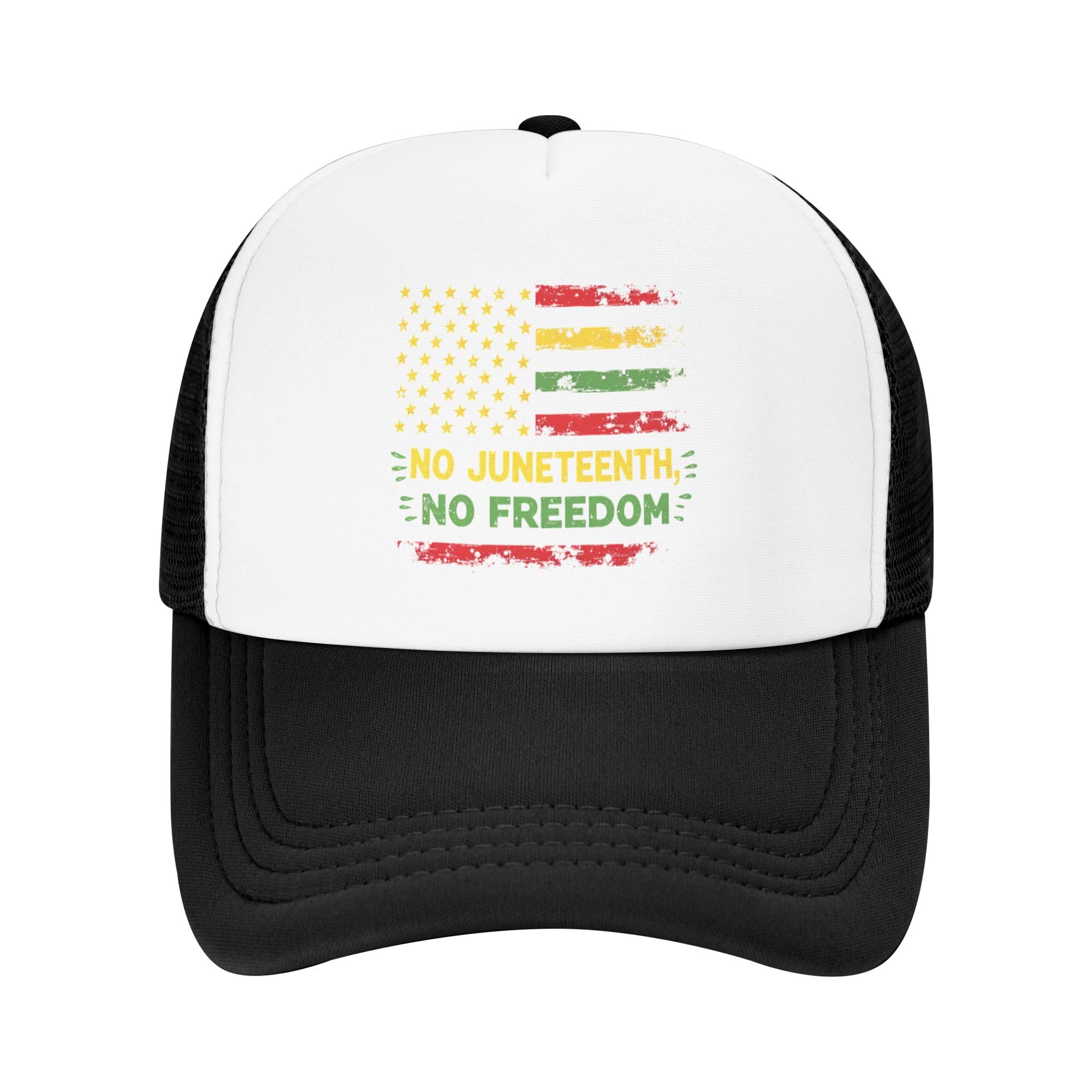 No Juneteenth No Freedom Trucker Hat American Black History Baseball Cap Mesh Back Adjustable Hats for Kids - Black